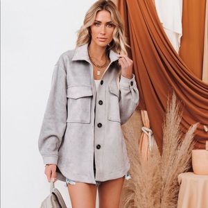 Faux Suede Shacket - Grey